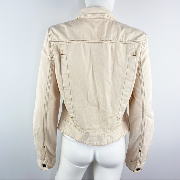Free People Size M Cream Beige Long Sleeve Button Up Denim Jacket - Picture 5 of 10